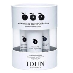Idun Minerals Moisturizing Cleansing Face & Eye Lotion For Women Travel Collection Kit 3 X 1oz- Serum 0.5oz-Day Cream 0.5oz