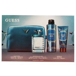 Guess Uomo Acqua For Men Set Eau De Toilette 100ml + Shower Gel 100ml + Body Spray 170G + Pouch