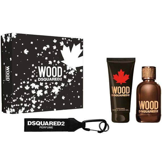 Dsquared2 Wood For Men Eau de Toilette 100ml + Body & Shower Gel 100ml + Black Key Ring