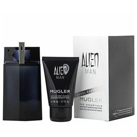 Mugler Alien Man Eau De Toilette 100ml Refillable + Body Shampoo 50ml Travel