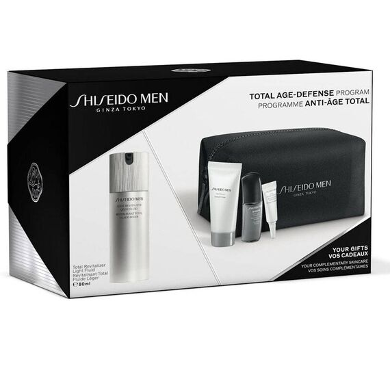 Shiseido Total Age Defence For Men Fluid Leger 80ml + Face Cleaner 30ml + Serum 10ml + Eye Cream 3ml