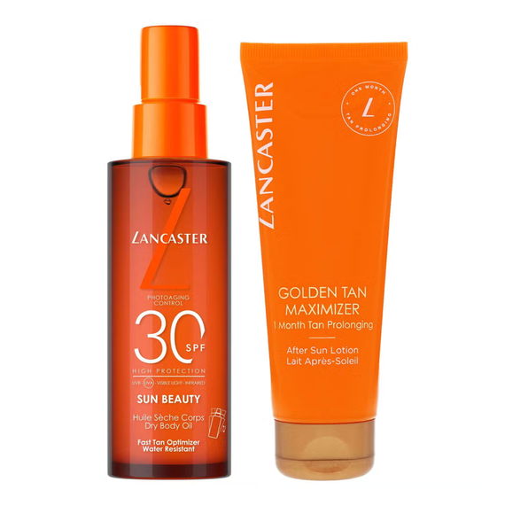 Lancaster Sun Beauty Spf 30 For Women Satin Dry Oil 150ml + Golden Tan Maximizer 125ml After Sun Lotion