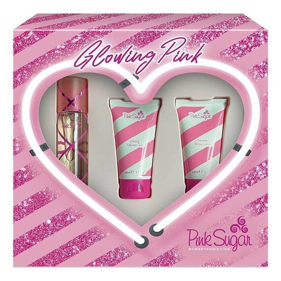 Aquolina Pink Sugar Glowing Pink Sweet Addiction For Women Eau de Toilette 50ml + Body Lotion 50ml + Shower Gel 50ml